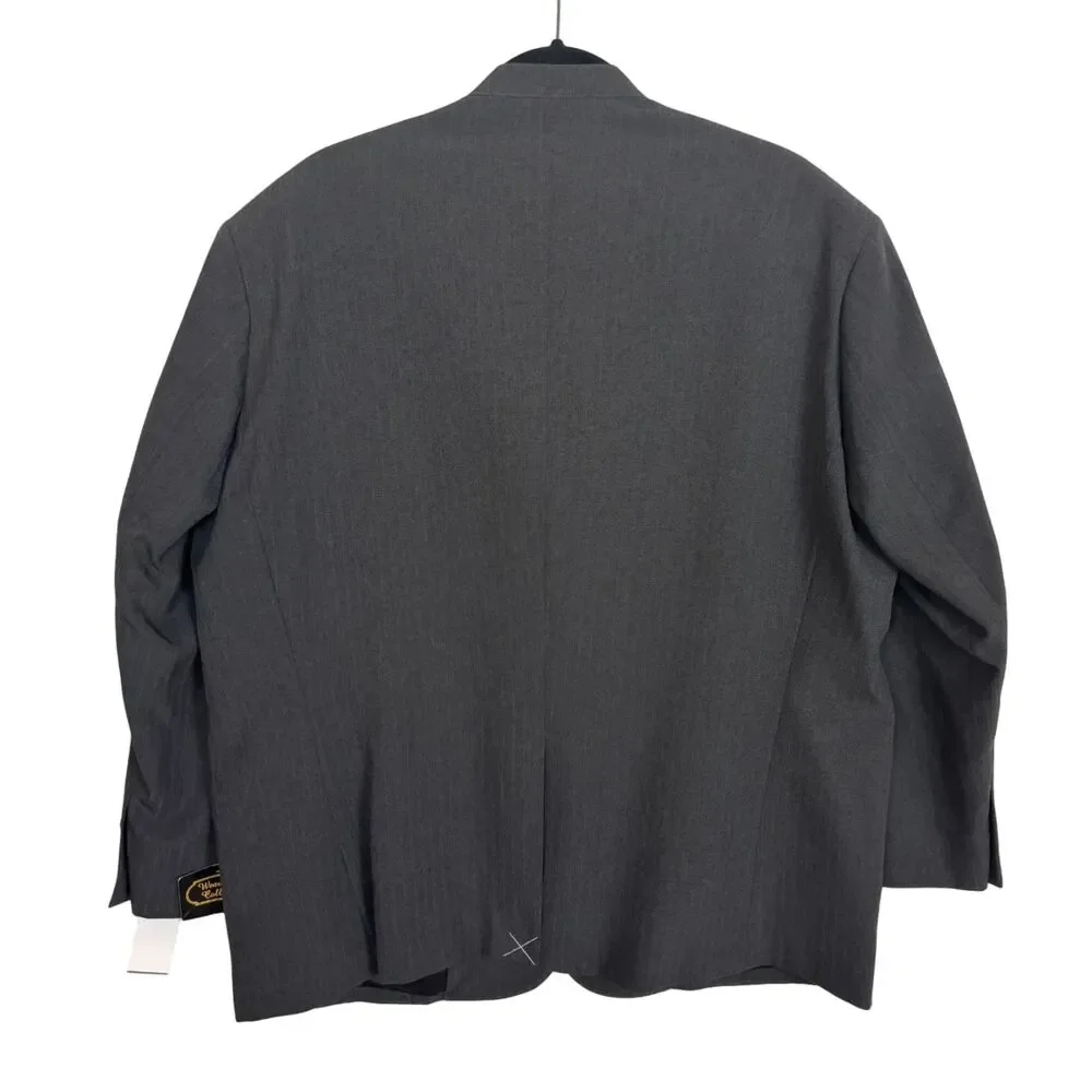 NWT Weaverland Collection Charcoal Gray Collarless Suit Blazer Jacket Men's 48S